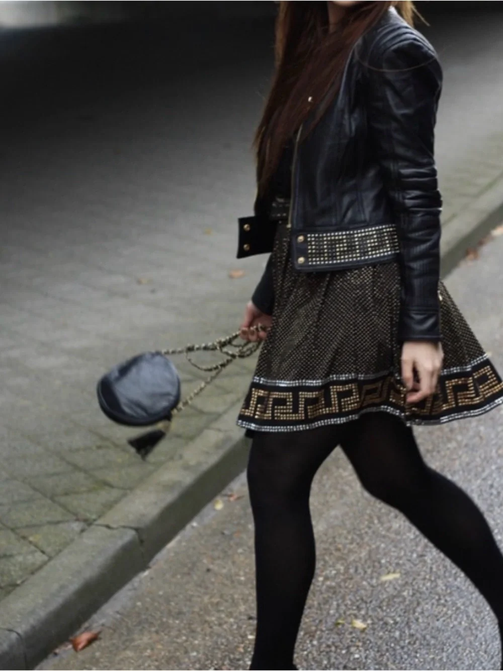 Versace x H&M collab  Black pleated skirt with Gold Geometric Trim